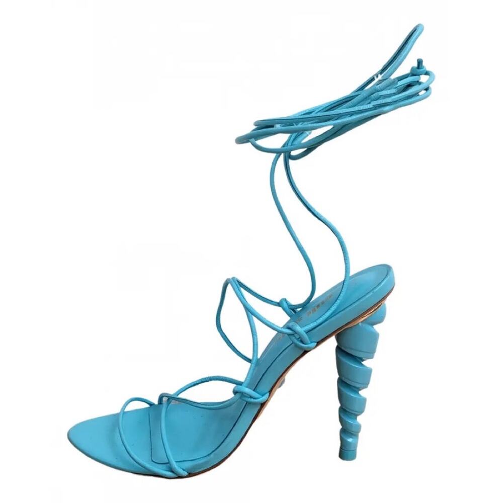 SOLD SOLD Cult Gaia NWOB Turquoise Blue Sculptural Sandal Leather Ankle Wrap 38 - Picture 1 of 8